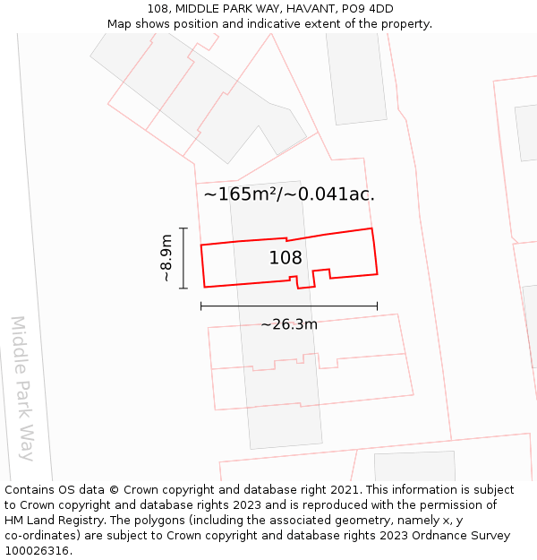 108, MIDDLE PARK WAY, HAVANT, PO9 4DD: Plot and title map