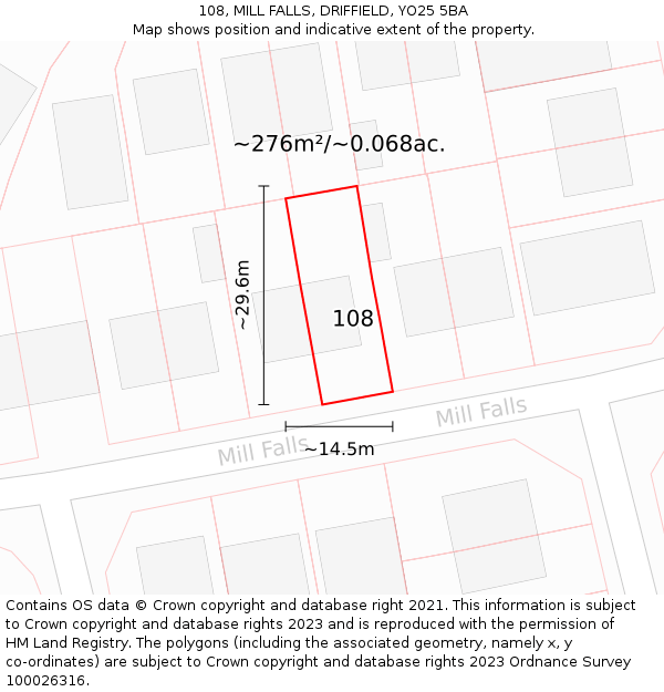 108, MILL FALLS, DRIFFIELD, YO25 5BA: Plot and title map