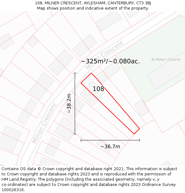 108, MILNER CRESCENT, AYLESHAM, CANTERBURY, CT3 3BJ: Plot and title map