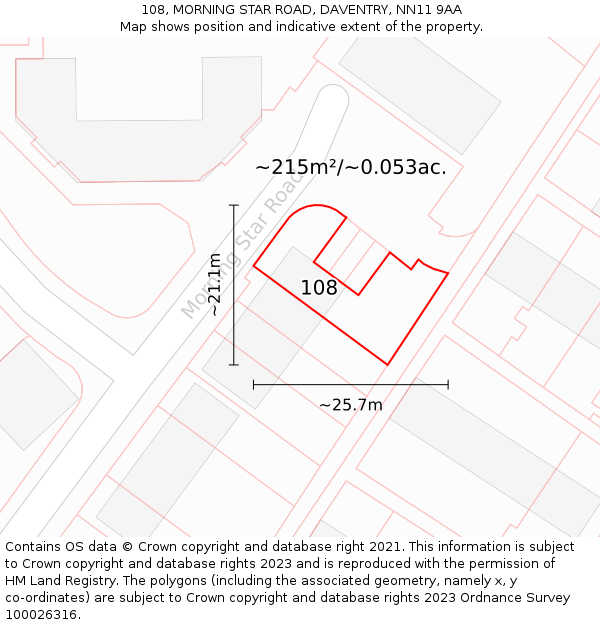 108, MORNING STAR ROAD, DAVENTRY, NN11 9AA: Plot and title map