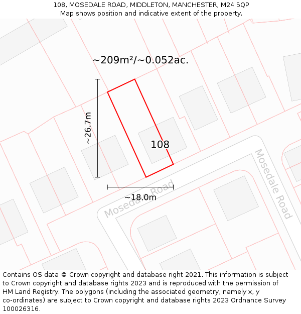 108, MOSEDALE ROAD, MIDDLETON, MANCHESTER, M24 5QP: Plot and title map