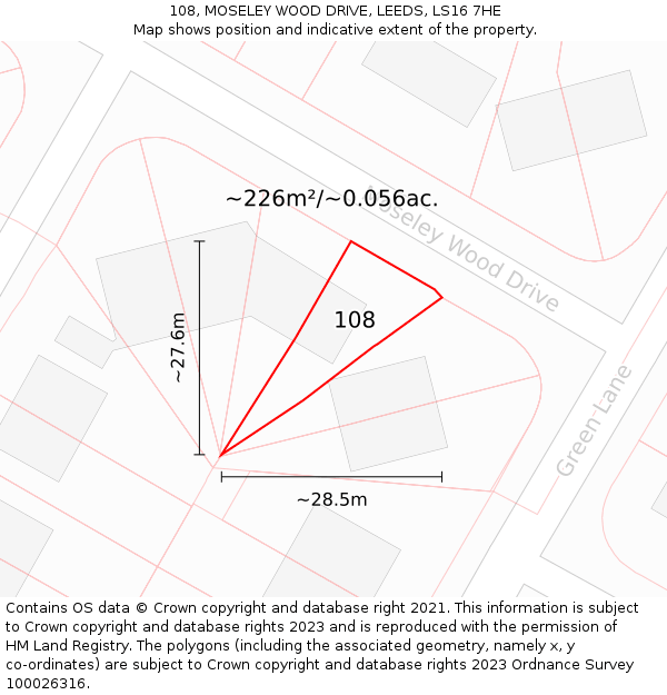 108, MOSELEY WOOD DRIVE, LEEDS, LS16 7HE: Plot and title map