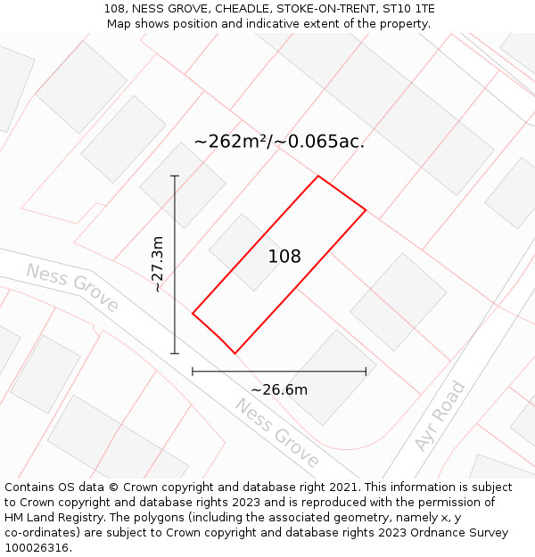 108, NESS GROVE, CHEADLE, STOKE-ON-TRENT, ST10 1TE: Plot and title map
