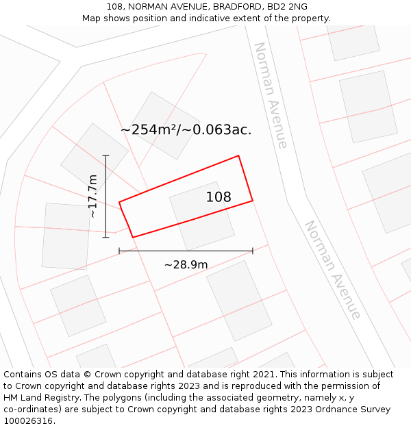 108, NORMAN AVENUE, BRADFORD, BD2 2NG: Plot and title map