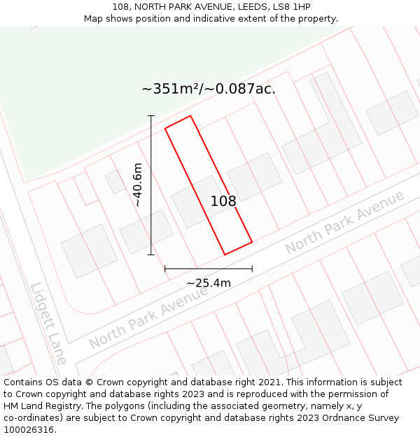 108, NORTH PARK AVENUE, LEEDS, LS8 1HP: Plot and title map