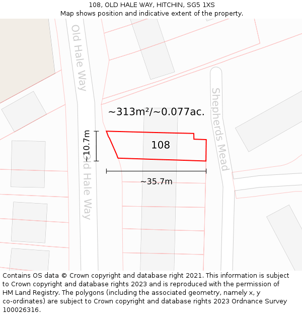 108, OLD HALE WAY, HITCHIN, SG5 1XS: Plot and title map