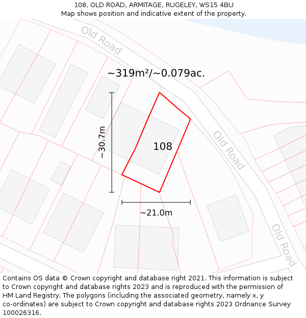 108, OLD ROAD, ARMITAGE, RUGELEY, WS15 4BU: Plot and title map
