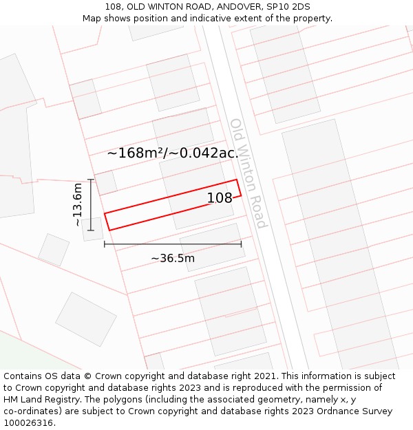 108, OLD WINTON ROAD, ANDOVER, SP10 2DS: Plot and title map