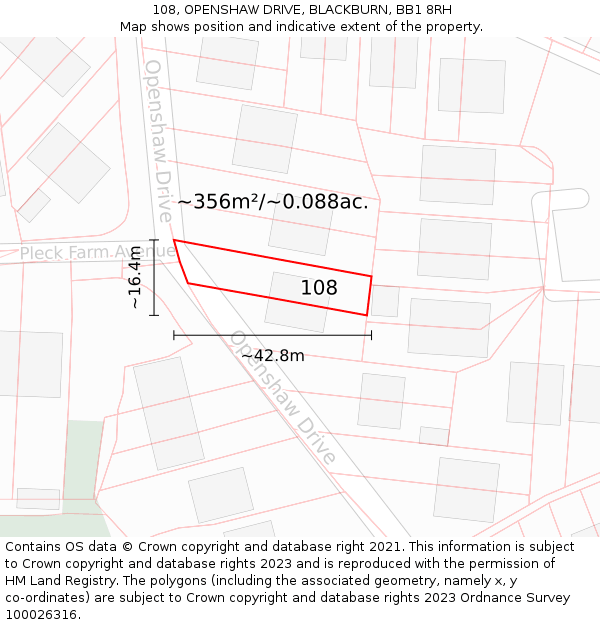 108, OPENSHAW DRIVE, BLACKBURN, BB1 8RH: Plot and title map