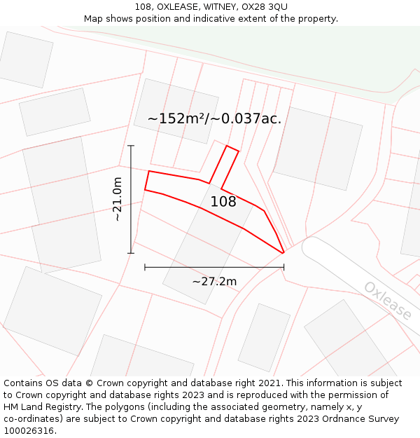 108, OXLEASE, WITNEY, OX28 3QU: Plot and title map