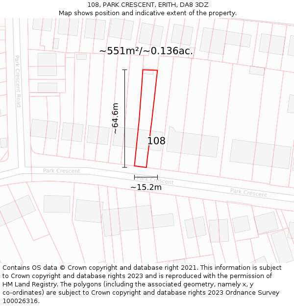 108, PARK CRESCENT, ERITH, DA8 3DZ: Plot and title map