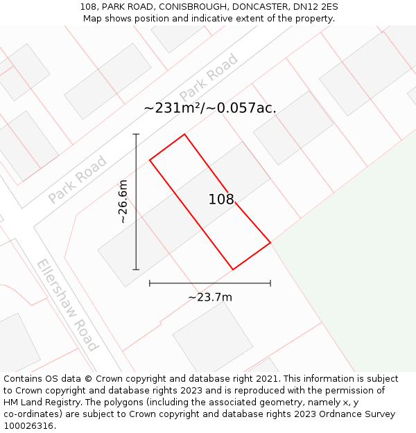 108, PARK ROAD, CONISBROUGH, DONCASTER, DN12 2ES: Plot and title map