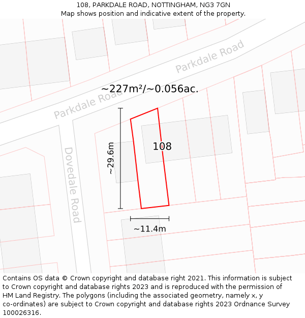 108, PARKDALE ROAD, NOTTINGHAM, NG3 7GN: Plot and title map