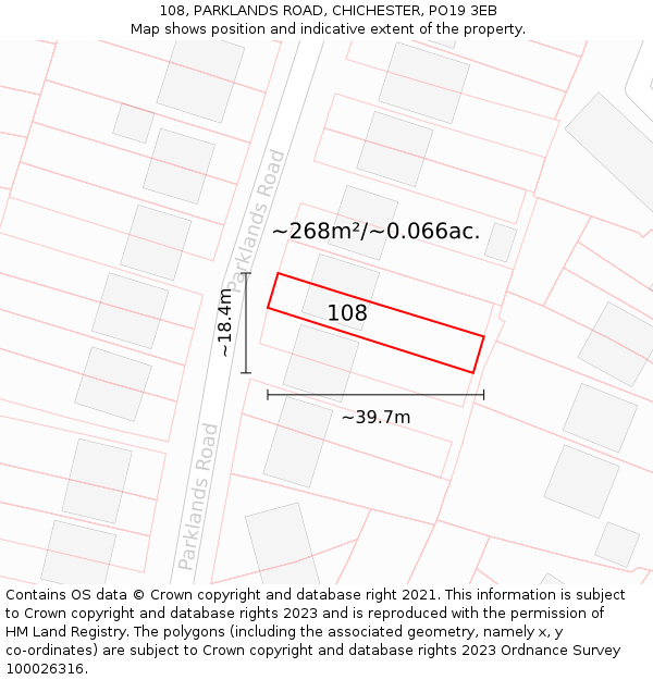 108, PARKLANDS ROAD, CHICHESTER, PO19 3EB: Plot and title map