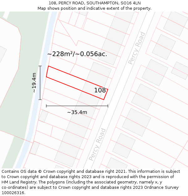 108, PERCY ROAD, SOUTHAMPTON, SO16 4LN: Plot and title map
