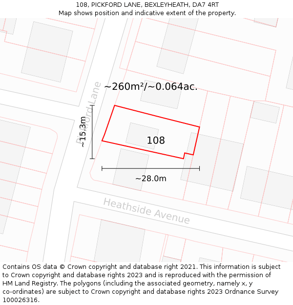 108, PICKFORD LANE, BEXLEYHEATH, DA7 4RT: Plot and title map