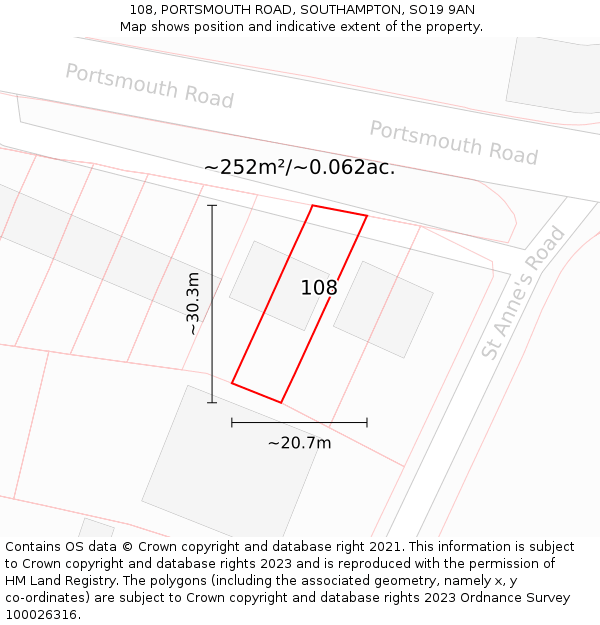 108, PORTSMOUTH ROAD, SOUTHAMPTON, SO19 9AN: Plot and title map