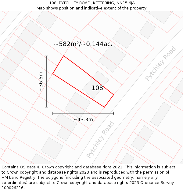 108, PYTCHLEY ROAD, KETTERING, NN15 6JA: Plot and title map
