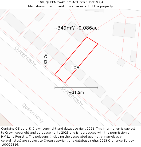 108, QUEENSWAY, SCUNTHORPE, DN16 2JA: Plot and title map