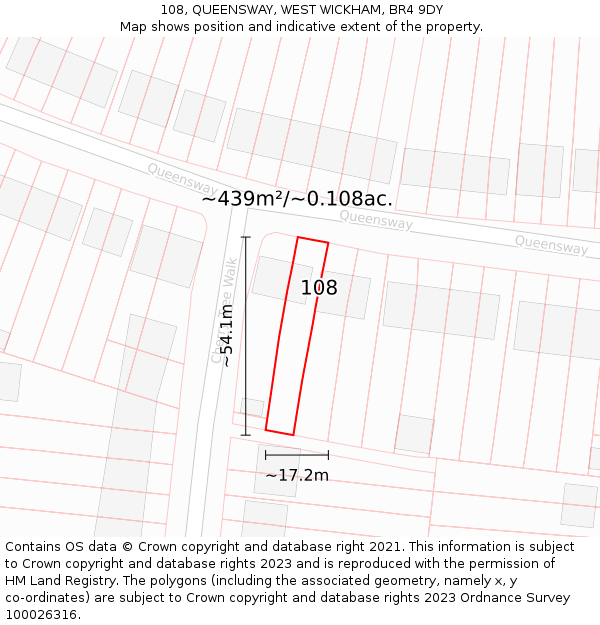 108, QUEENSWAY, WEST WICKHAM, BR4 9DY: Plot and title map