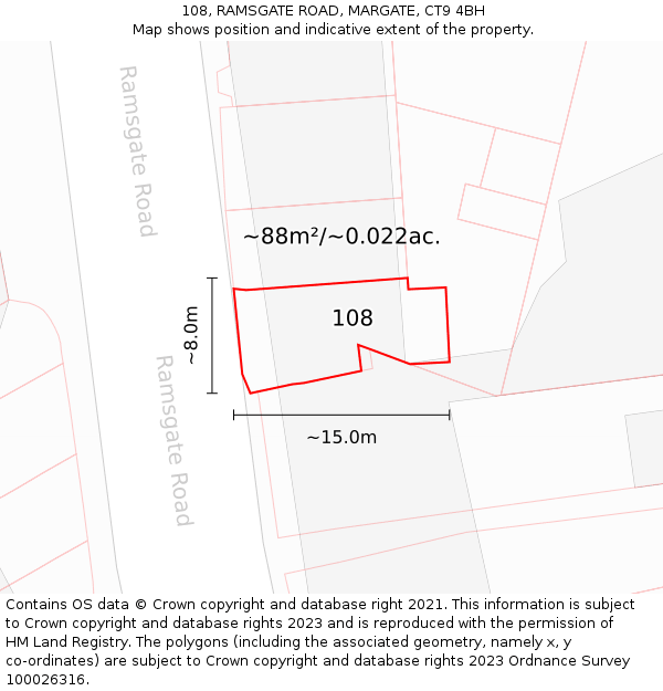 108, RAMSGATE ROAD, MARGATE, CT9 4BH: Plot and title map