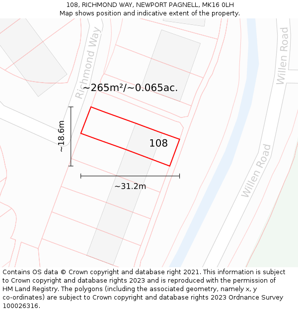 108, RICHMOND WAY, NEWPORT PAGNELL, MK16 0LH: Plot and title map