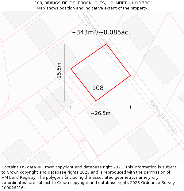 108, RIDINGS FIELDS, BROCKHOLES, HOLMFIRTH, HD9 7BG: Plot and title map