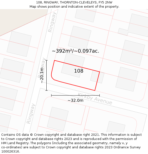 108, RINGWAY, THORNTON-CLEVELEYS, FY5 2NW: Plot and title map