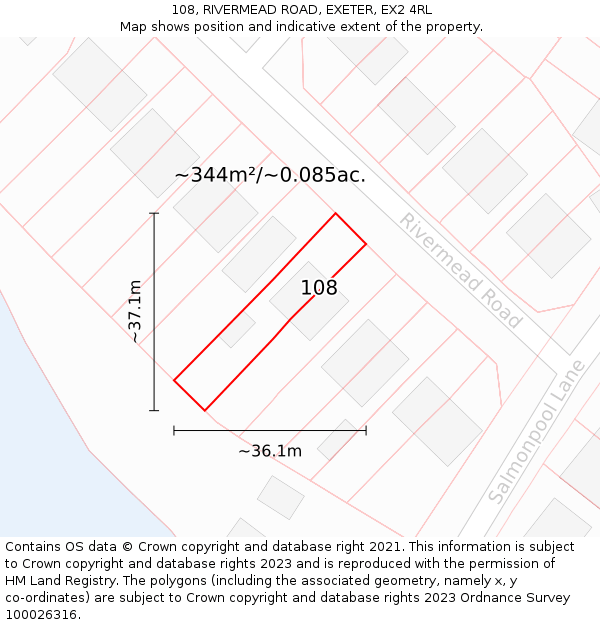 108, RIVERMEAD ROAD, EXETER, EX2 4RL: Plot and title map