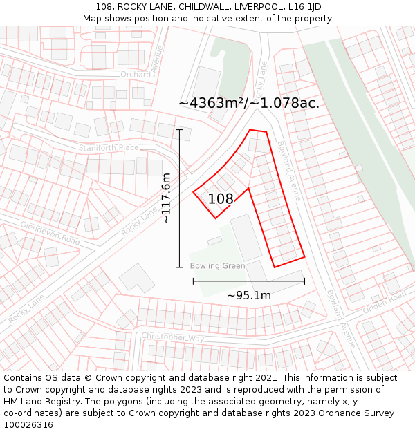 108, ROCKY LANE, CHILDWALL, LIVERPOOL, L16 1JD: Plot and title map