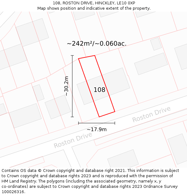 108, ROSTON DRIVE, HINCKLEY, LE10 0XP: Plot and title map