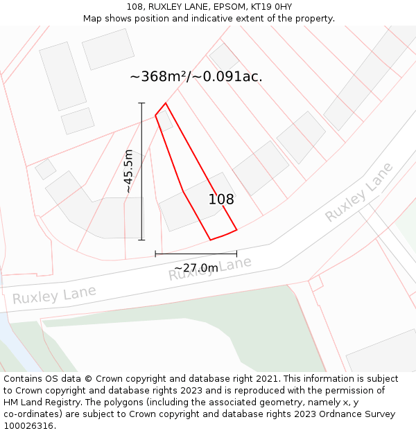 108, RUXLEY LANE, EPSOM, KT19 0HY: Plot and title map
