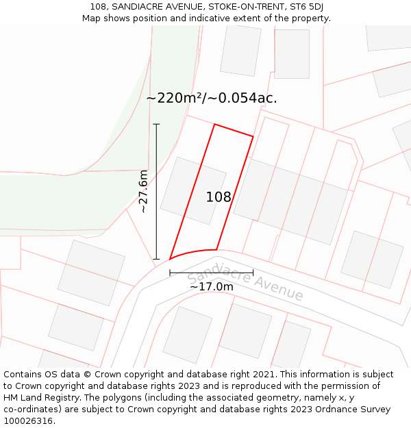 108, SANDIACRE AVENUE, STOKE-ON-TRENT, ST6 5DJ: Plot and title map