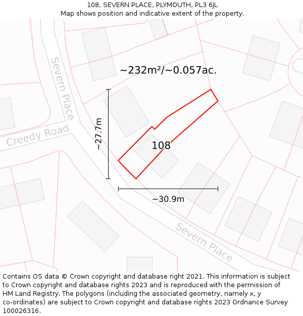 108, SEVERN PLACE, PLYMOUTH, PL3 6JL: Plot and title map