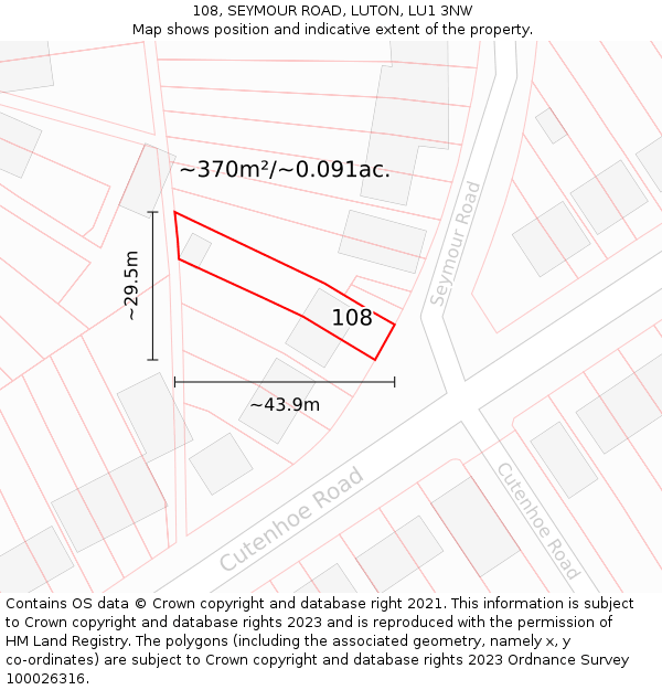 108, SEYMOUR ROAD, LUTON, LU1 3NW: Plot and title map