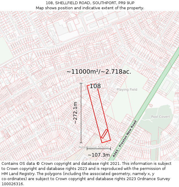 108, SHELLFIELD ROAD, SOUTHPORT, PR9 9UP: Plot and title map