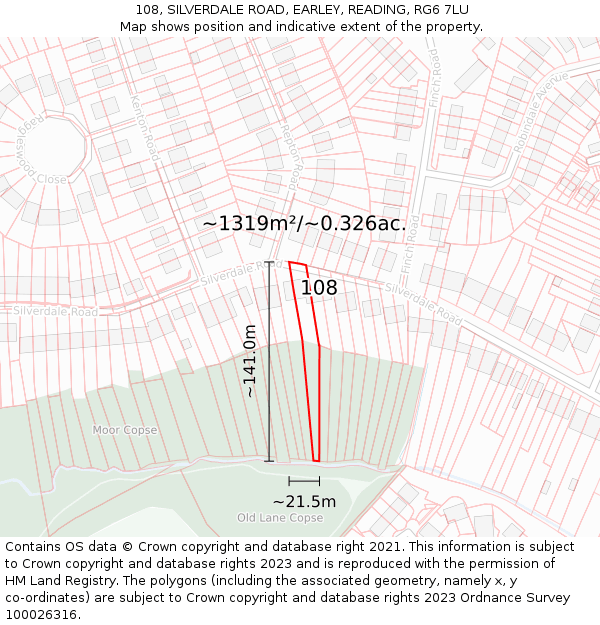 108, SILVERDALE ROAD, EARLEY, READING, RG6 7LU: Plot and title map