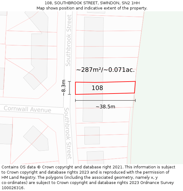 108, SOUTHBROOK STREET, SWINDON, SN2 1HH: Plot and title map