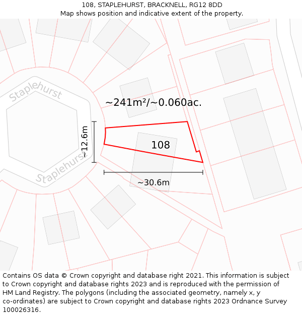 108, STAPLEHURST, BRACKNELL, RG12 8DD: Plot and title map