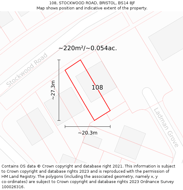 108, STOCKWOOD ROAD, BRISTOL, BS14 8JF: Plot and title map