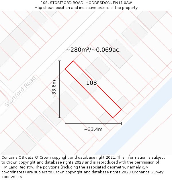 108, STORTFORD ROAD, HODDESDON, EN11 0AW: Plot and title map