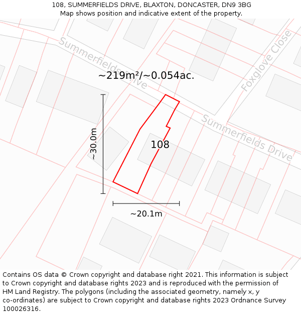 108, SUMMERFIELDS DRIVE, BLAXTON, DONCASTER, DN9 3BG: Plot and title map