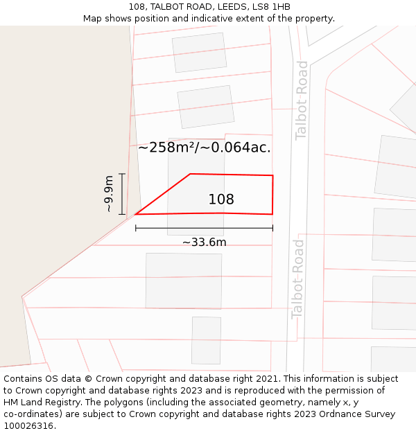 108, TALBOT ROAD, LEEDS, LS8 1HB: Plot and title map