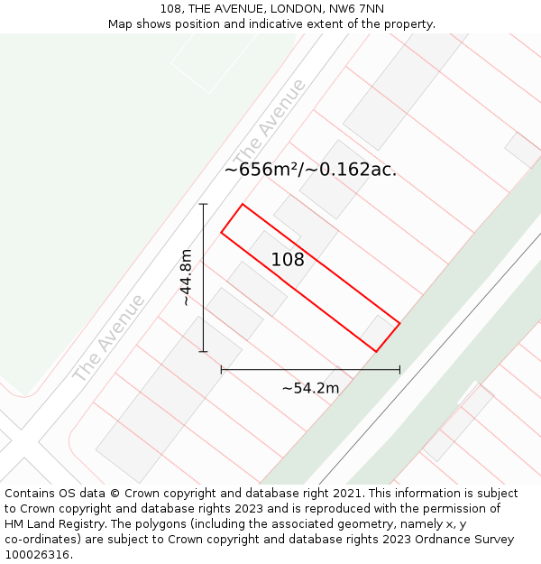 108, THE AVENUE, LONDON, NW6 7NN: Plot and title map