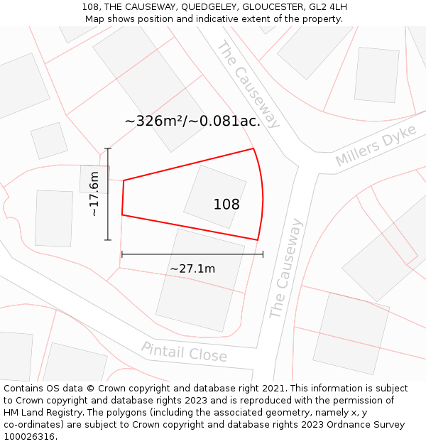 108, THE CAUSEWAY, QUEDGELEY, GLOUCESTER, GL2 4LH: Plot and title map