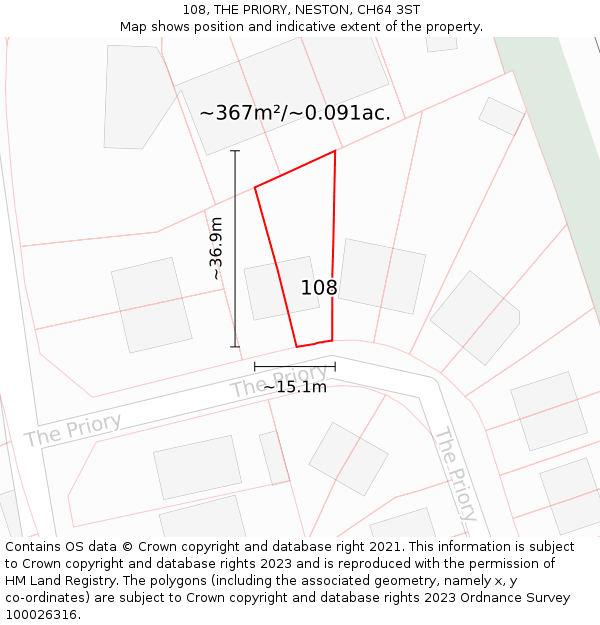 108, THE PRIORY, NESTON, CH64 3ST: Plot and title map