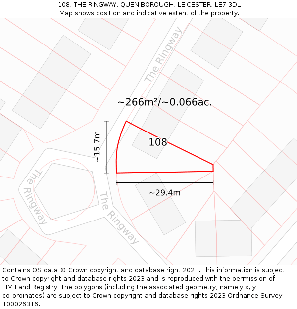 108, THE RINGWAY, QUENIBOROUGH, LEICESTER, LE7 3DL: Plot and title map