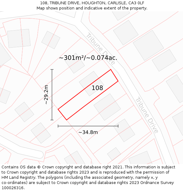 108, TRIBUNE DRIVE, HOUGHTON, CARLISLE, CA3 0LF: Plot and title map