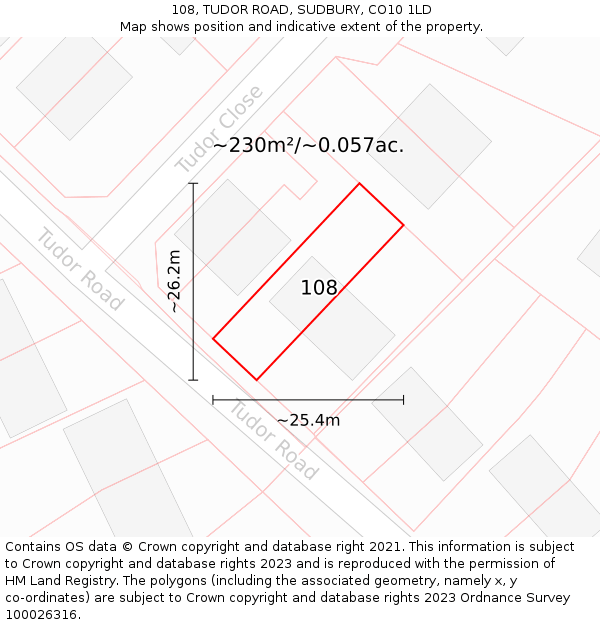 108, TUDOR ROAD, SUDBURY, CO10 1LD: Plot and title map