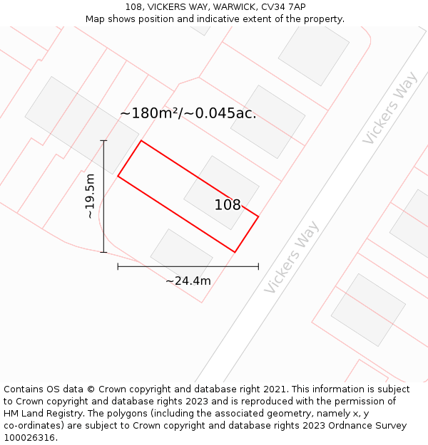 108, VICKERS WAY, WARWICK, CV34 7AP: Plot and title map